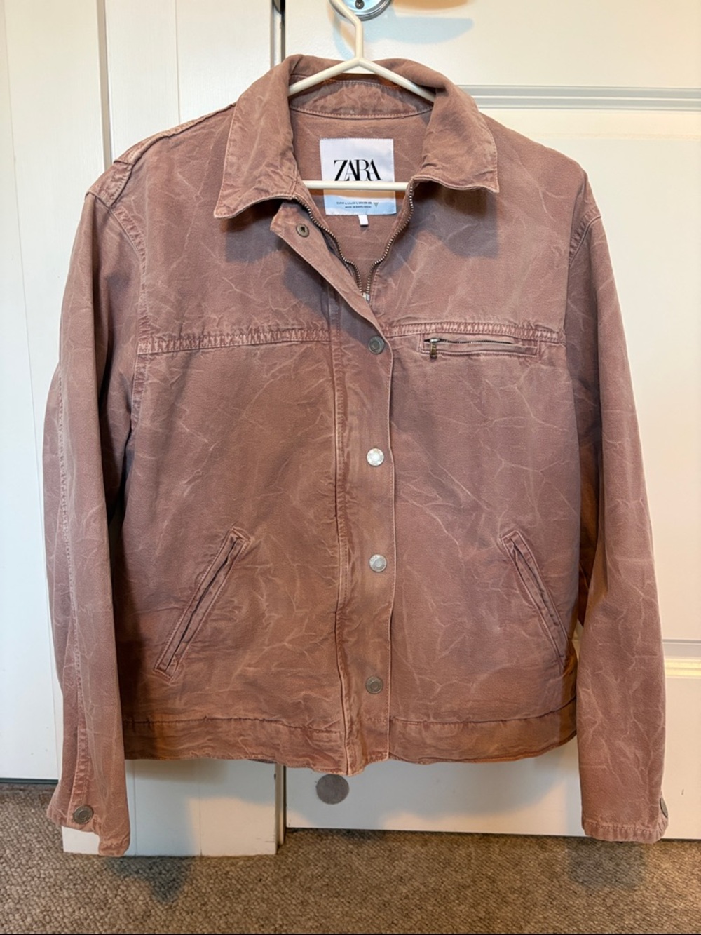 Zara Dusty Rose Washed Button-Up Jean Jacket
